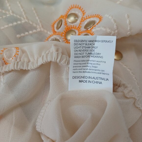 The Wallflower Boho Blouse Embroidered Lace Cream Orange Womens Large - Picture 11 of 12